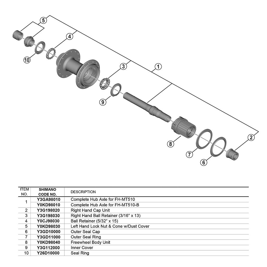 Axe de moyeux complet +billes Shimano WH-MT501-CL