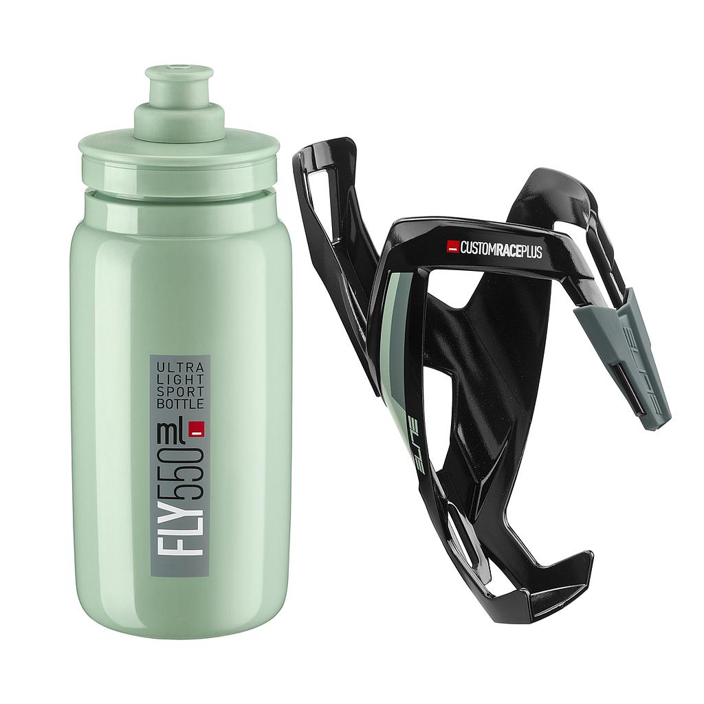 Bidon + Porte bidon Elite Custom Race + Fly Pistache