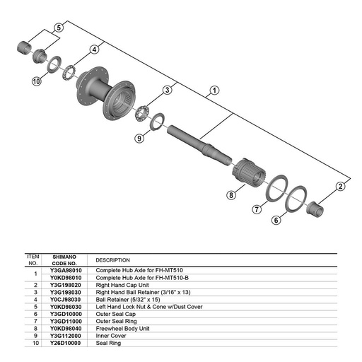 Axe de moyeux complet +billes Shimano WH-MT501-CL